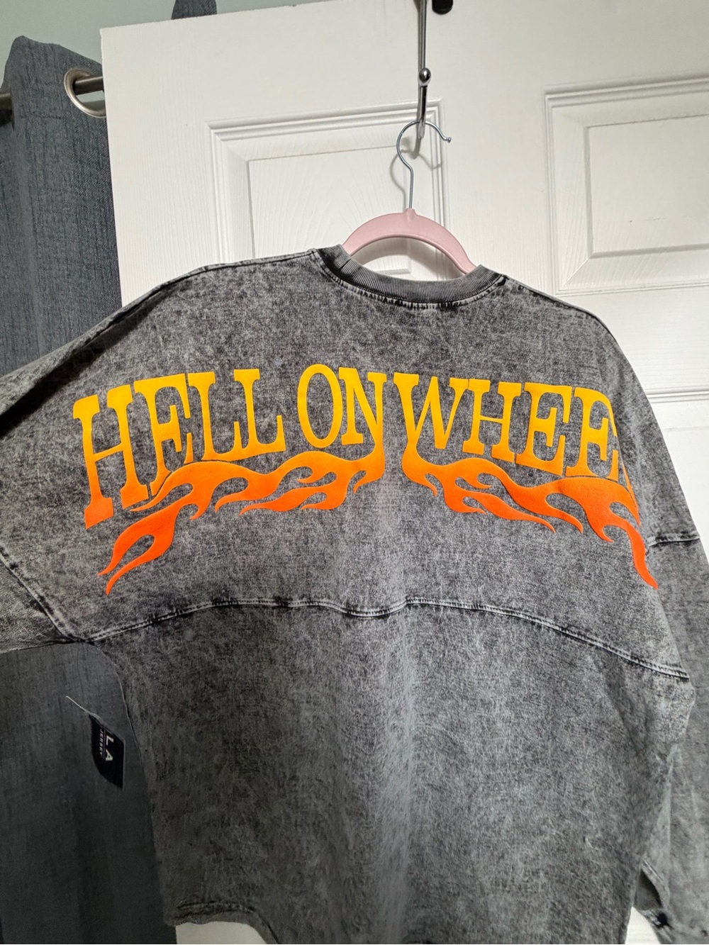 Hell On Wheels Graphic Sweatshirt - Gray with Yellow & Orange Flame Print